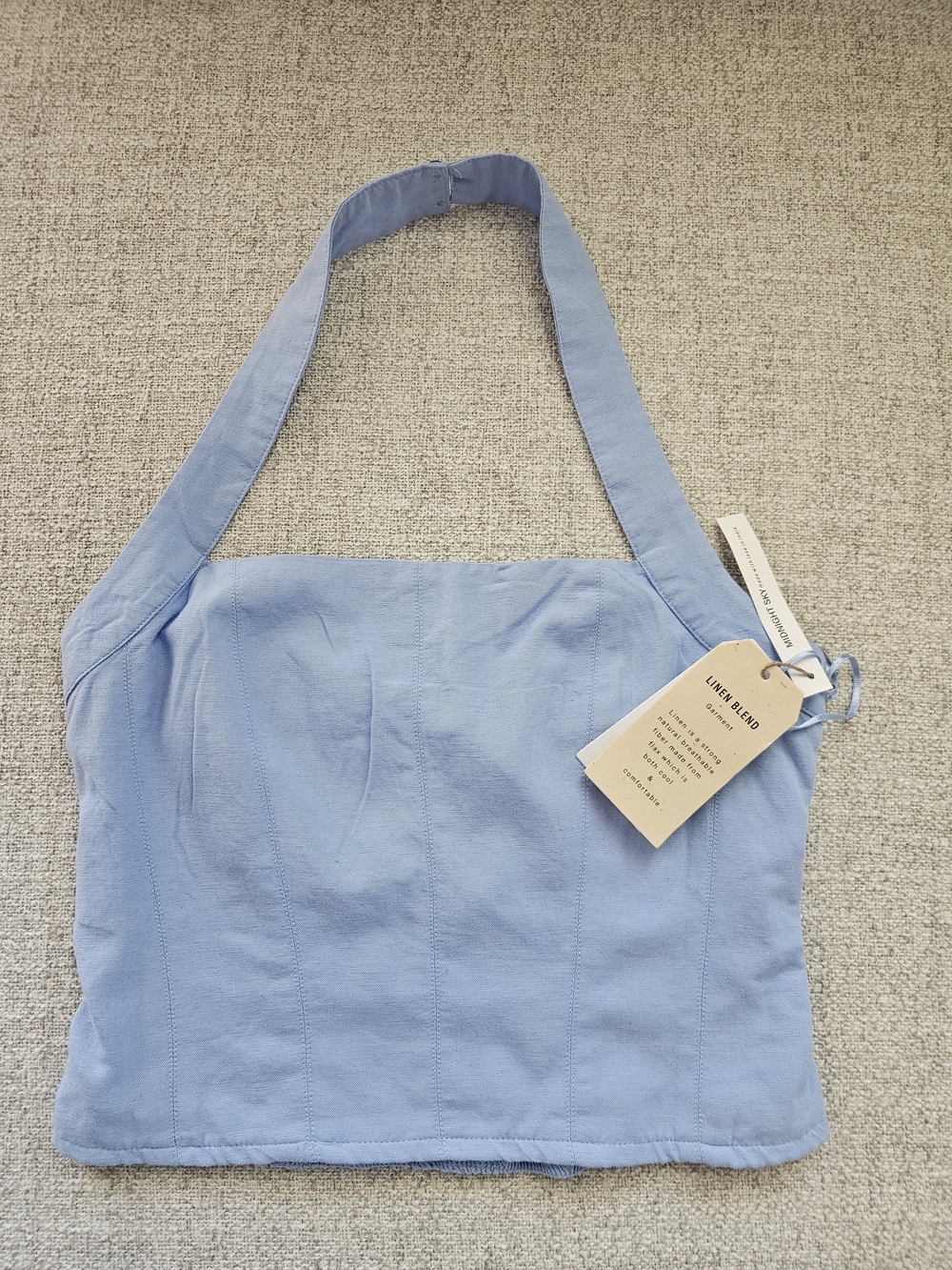 Light Blue Women's Linen Blend Halter Top